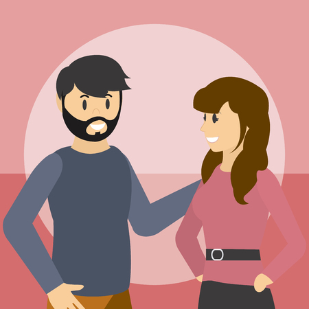 Cute young couple cartoon over colorful background vector illustration graphic designのイラスト素材