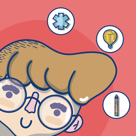 Young man with symbols medical cute cartoon vector illustration graphic designのイラスト素材