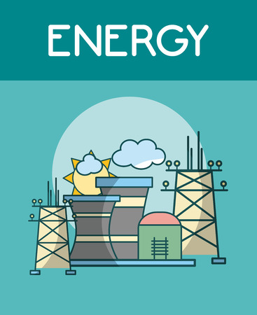 Electric energy plant buildings vector illustration graphic designのイラスト素材