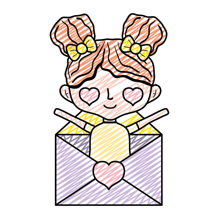 doodle lovestruck woman inside romantic love card vector illustrationのイラスト素材