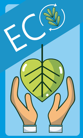 Hands protecting leaf over blue background vector illustration graphic designのイラスト素材