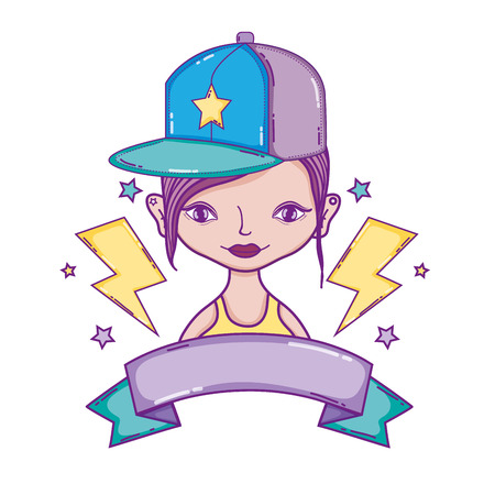 woman wear cap accessory with rays and ribbon vector illustrationのイラスト素材