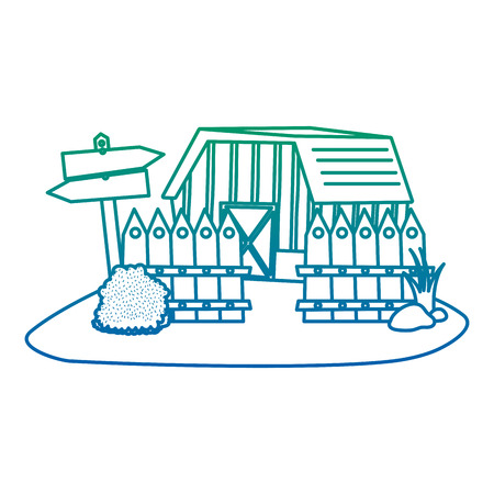 degraded line house farm with wood grillage and emblem notices vector illustrationのイラスト素材