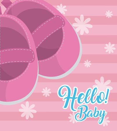 Hello baby shower card with cute cartoons for girl vector illustration graphic designのイラスト素材