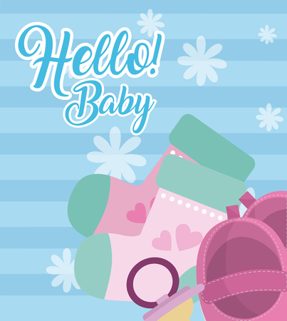 Hello baby shower card with cute cartoons for girl vector illustration graphic designのイラスト素材