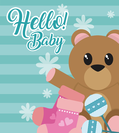 Hello baby shower card with cute cartoons for girl vector illustration graphic designのイラスト素材