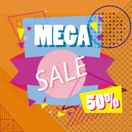 Mega sale discounts memphis poster concept vector illustration graphic designのイラスト素材