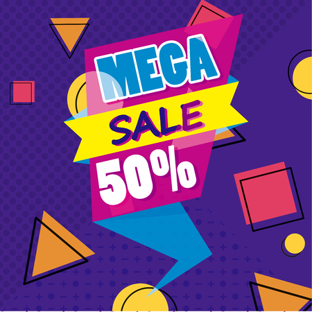 Mega sale discounts memphis poster concept vector illustration graphic designのイラスト素材
