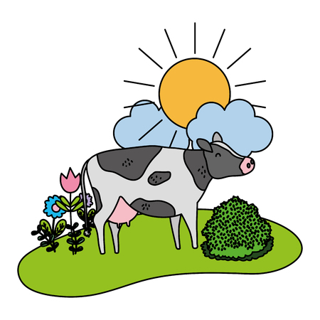color nice cow animal walking farm vector illustrationのイラスト素材