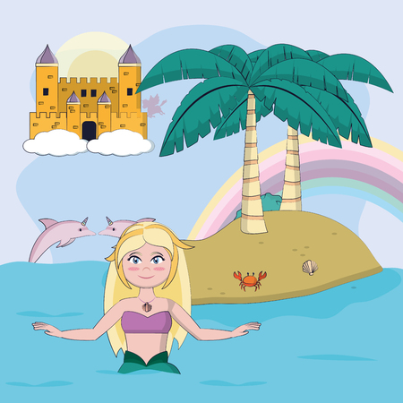 Beautiful and magic mermaid cartoonのイラスト素材