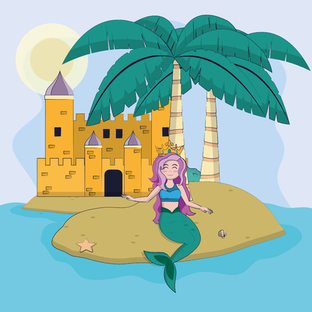 Beautiful and magic mermaid cartoonのイラスト素材