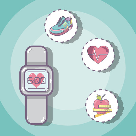 Smartwatch with fitness round symbols vector illustration graphic designのイラスト素材