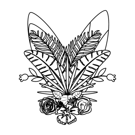 line surfboards and branches leaves with fowers style vector illustrationのイラスト素材