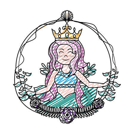 doodle cute siren woman with crown hairstyleのイラスト素材