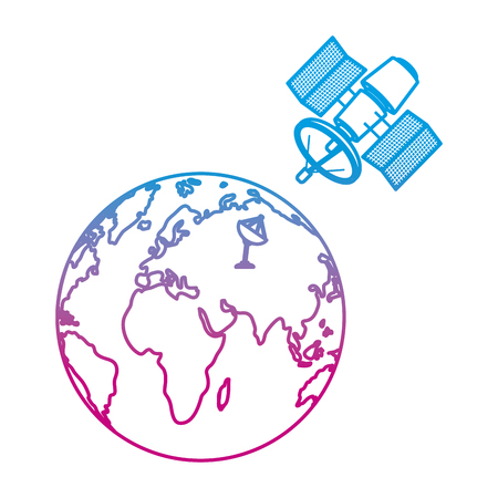 degraded line global earth planet with satellite technology vector illustrationのイラスト素材