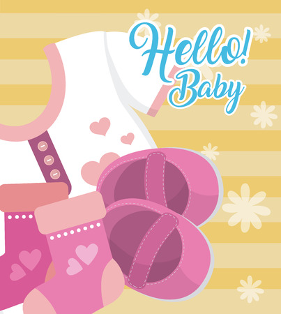 Hello baby shower card with cute cartoons for girl vector illustration graphic designのイラスト素材