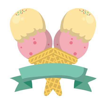 color ice creams with two balls and ribbon vector illustrationのイラスト素材