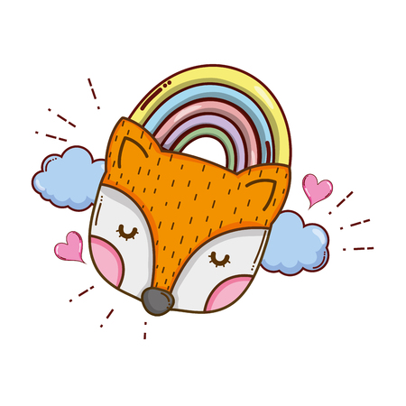 fox head with rainbow clouds and hearts vector illustrationのイラスト素材