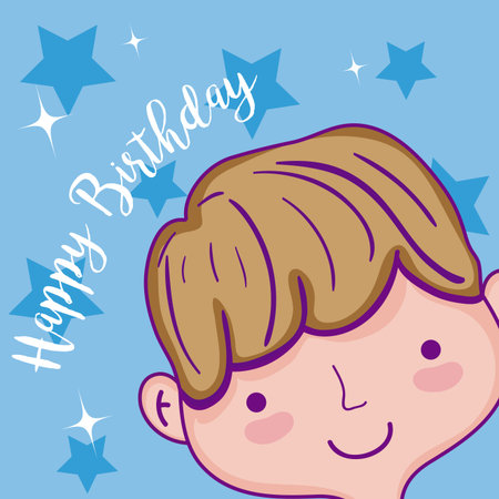 Happy birthday card with cute boy cartoon vector illustration graphic designのイラスト素材