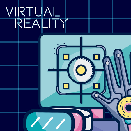 VR accesories screen with glove and glasses vector illustration graphic designのイラスト素材
