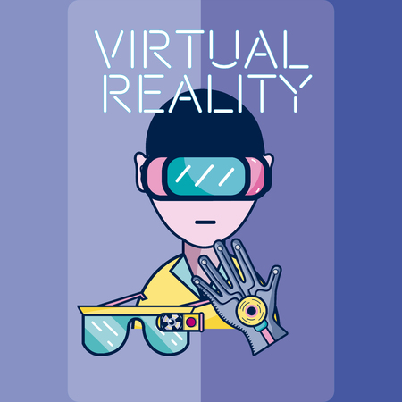 Young man with virtual reality glasses and glove technology vector illustration graphic designのイラスト素材