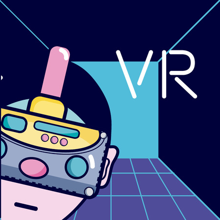 Young man with virtual reality glasses technology vector illustration graphic designのイラスト素材