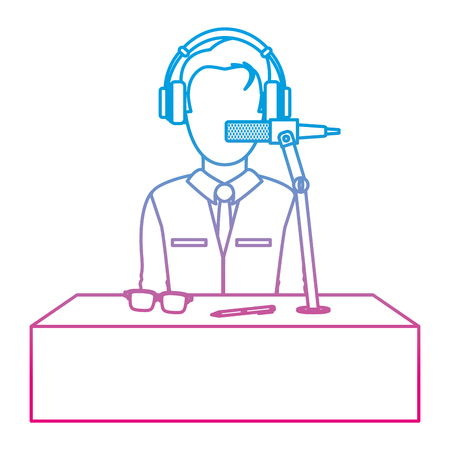 degraded line professional journalist with microphone object and clothesの写真素材