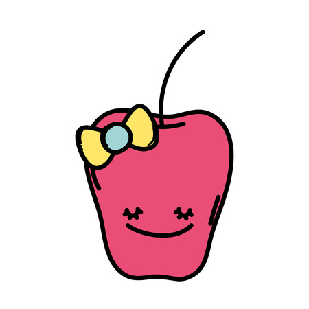 color kawaii happy pepper vegetable with ribbon bow vector illustrationのイラスト素材
