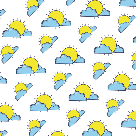 bright sun with fluffy clouds background vector illustrationのイラスト素材