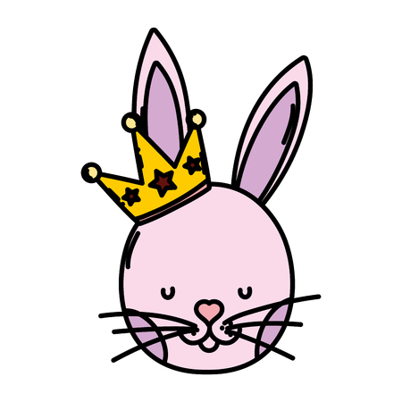 color cute rabbit head with luxury crown vector illustrationのイラスト素材