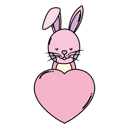 color cute rabbit with heart love sign vector illustrationのイラスト素材