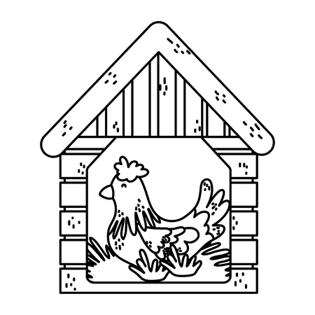 line hen inside house laying farm eggs vector illustrationのイラスト素材