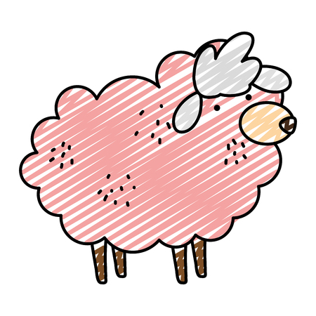 doodle cute sheep farm animal icon vector illustrationのイラスト素材