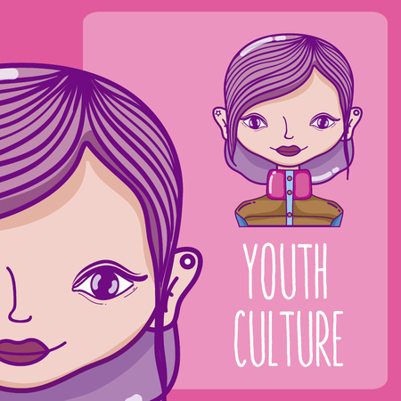 Fashion young woman millenial cartoon vector illustration graphic designのイラスト素材