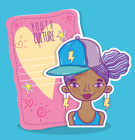 Youth culture millenial woman with blank cool paper note vector illustration graphic designのイラスト素材