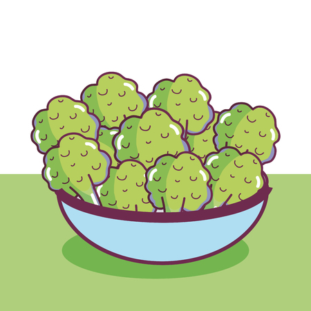 Brocolis on bowl fresh vegetables cartoons vector illustration graphic designのイラスト素材