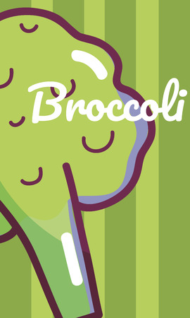 Broccoli vegetable cartoon over colorful striped background vector illustration graphic designのイラスト素材