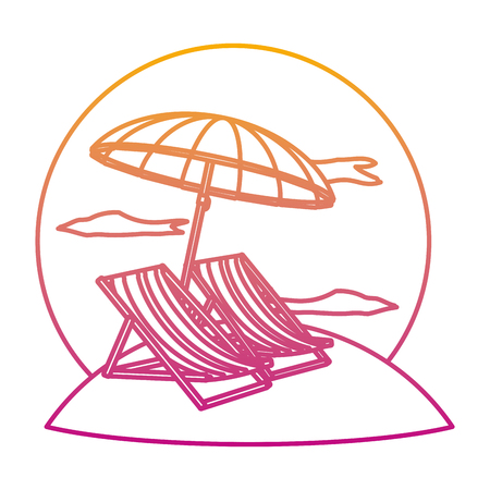degraded line beach chairs with open umbrella protection vector illustrationのイラスト素材