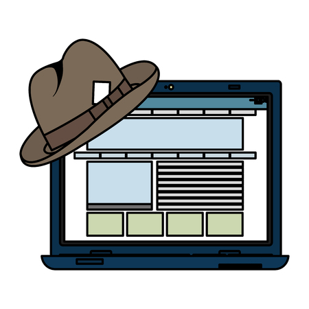 color electronic laptop technology and elegant hat vector illustrationのイラスト素材