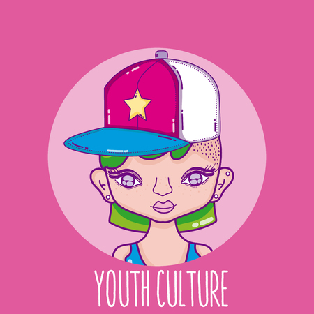 Fashion young woman millenial cartoon vector illustration graphic designのイラスト素材