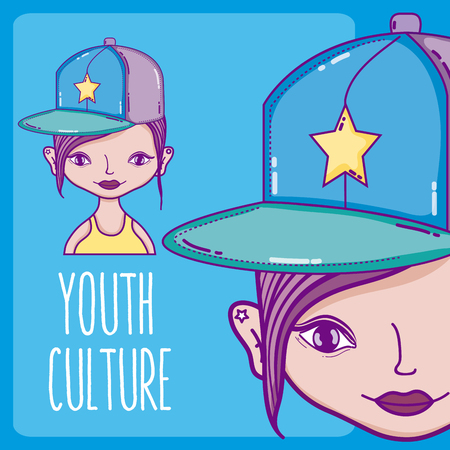 Fashion young woman millenial cartoon vector illustration graphic designのイラスト素材