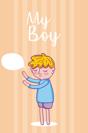 My cute boy cartoon with blank bubble speech vector illustration graphic designのイラスト素材
