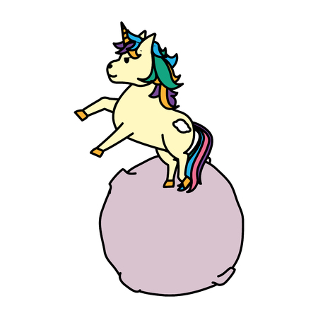 color nice unicorn with hairstyle playing in the moon vector illustrationのイラスト素材