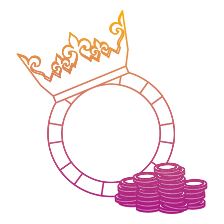 degraded line crown with bet and coins to casino gameのイラスト素材