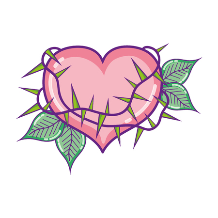 heart with thorns and plant branches leaves vector illustrationのイラスト素材