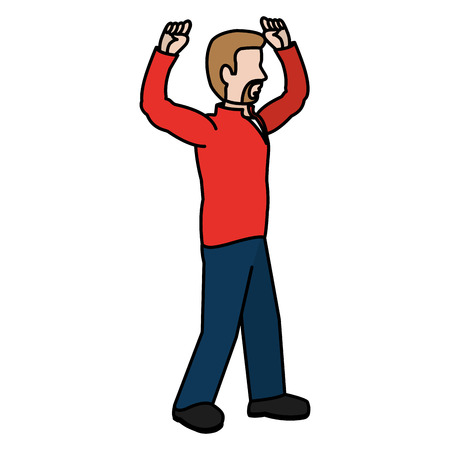 color cute man with beard and hands up vector illustrationのイラスト素材