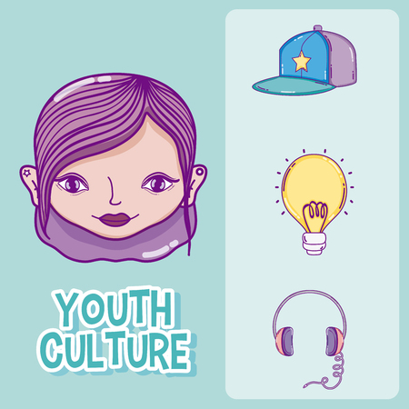 Fashion millenial woman with accesories symbols vector illustration graphic designのイラスト素材