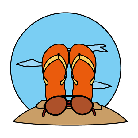 color beach flip flop with fashion sunglasses vector illustrationのイラスト素材