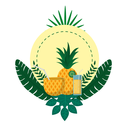 circle emblem with delicious pineapple fruitの写真素材