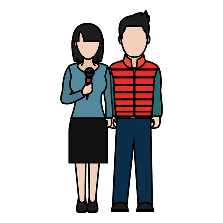 color woman reporter job with elegan man vector illustrationのイラスト素材